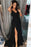 Simple A Line V Neck Prom with Side Slit Black Chiffon Sleeveless Evening Dress - Prom Dresses