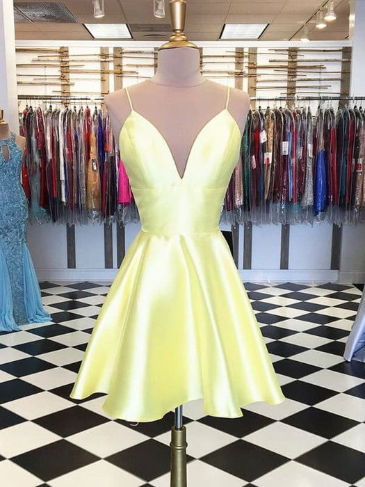 Simple A Line V Neck Yellow Homecoming Short Prom, Yellow Graduation, Bridelily Simple A Line V Neck Yellow Homecoming Short Prom, Yellow Graduation, Bridelily