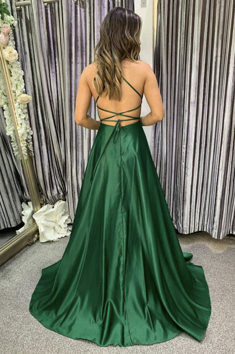 Simple Backless Emerald Green Satin Long Prom, Long Green Formal Gradu Bridelily Simple Backless Emerald Green Satin Long Prom, Long Green Formal Gradu Bridelily
