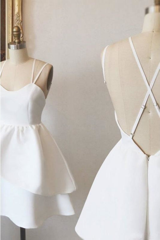 Simple Ivory Spaghetti Strap Satin Short Prom Dress Cute Mini Homecoming Dresses - Prom Dresses