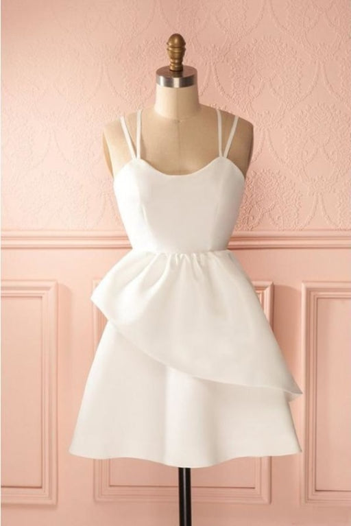 Simple Ivory Spaghetti Strap Satin Short Prom Dress Cute Mini Homecoming Dresses - Prom Dresses