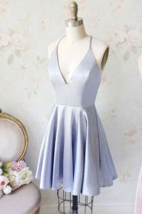 Simple Lavender Short Homecoming Dresses Cheap V Neck Ruched Graduation Dress - Prom Dresses