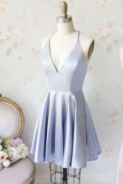 Simple Lavender Short Homecoming Dresses Cheap V Neck Ruched Graduation Dress - Prom Dresses
