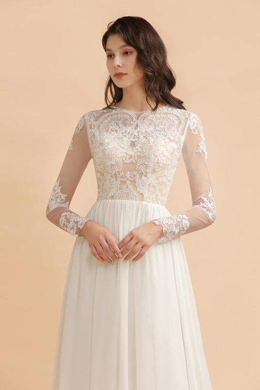 Simple Long Sleeves Lace Floor Length Boho Wedding Dresses - wedding dresses