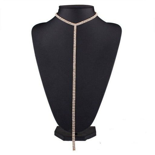 Simple Long Tassel Crystal Wedding Necklaces | Bridelily - gold - necklaces