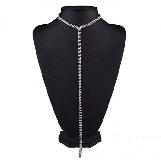 Simple Long Tassel Crystal Wedding Necklaces | Bridelily - silver - necklaces