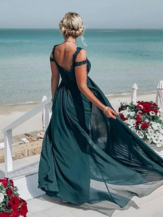 Simple Off Shoulder Lace Dark Green Prom Dresses, Off the Shoulder Lace Green Formal Graduation Evening Dresses, Off Shoulder Green Bridesmaid Dresses