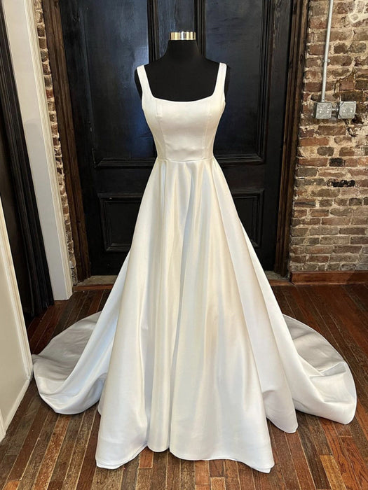 Simple Open Back White Satin Long Prom Dresses, Ivory Satin Long Forma Bridelily Simple Open Back White Satin Long Prom Dresses, Ivory Satin Long Forma Bridelily