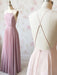 Simple Pink A Line Backless Long Prom Dresses, Pink Backless Formal Dresses, Pink Evening Dresses