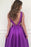 Simple Purple A-line V-neck Backless Ruched Sleeveless Satin Long Prom Dresses - Prom Dresses
