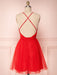 Simple Red V Neck Backless Tulle Homecoming Dresses Short Prom Dresses, Cute Red Formal Dresses, Evening Dresses, Graduation Dresses