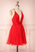 Simple Red V Neck Backless Tulle Homecoming Dresses Short Prom Dresses, Cute Red Formal Dresses, Evening Dresses, Graduation Dresses