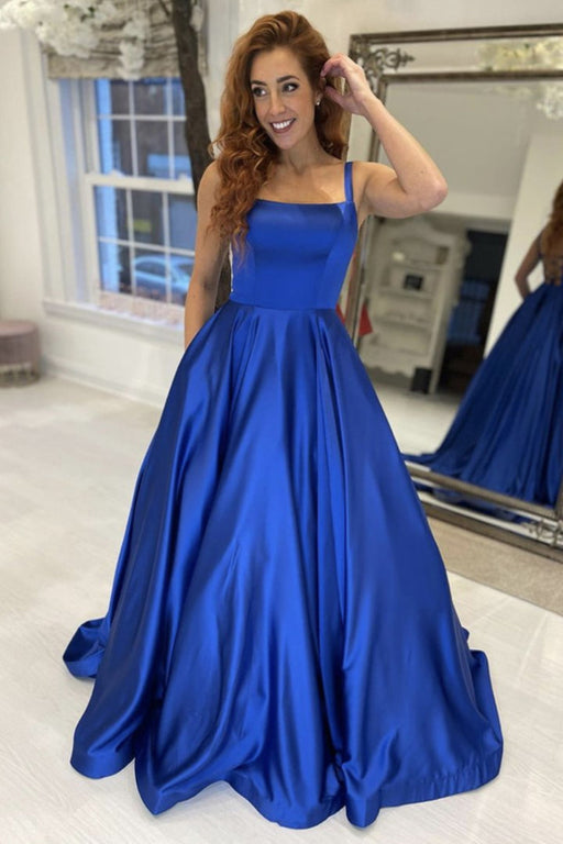 Simple Royal Blue Satin Long Prom, Royal Blue Formal Graduation Evenin Bridelily Simple Royal Blue Satin Long Prom, Royal Blue Formal Graduation Evenin Bridelily