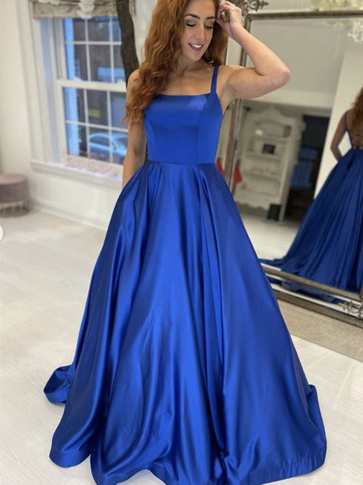 Simple Royal Blue Satin Long Prom, Royal Blue Formal Graduation Evenin — Bridelily Simple Royal Blue Satin Long Prom, Royal Blue Formal Graduation Evenin — Bridelily