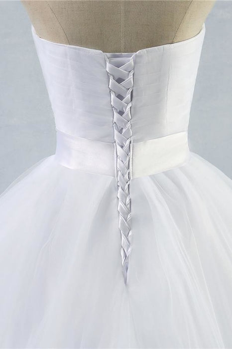 Simple Ruffle Strapless Tulle A-line Wedding Dress - Wedding Dresses