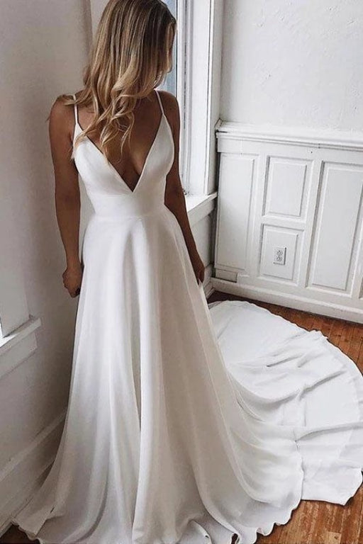 Simple Spaghetti Strap Chiffon Beach Wedding Dress - Wedding Dresses