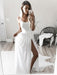 Simple tti Strap Square Neck White Prom Dresses with Side  White Evening Dresses, White Formal Dresses