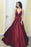 Simple Spaghetti Straps A-Line Deep V-Neck Sleeveless Maroon Floor Length Prom Dress - Prom Dresses