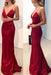 Simple Spaghetti Straps V Neck Dark Red Mermaid Long Evening Prom Dresses - Prom Dresses