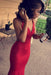 Simple Spaghetti Straps V Neck Dark Red Mermaid Long Evening Prom Dresses - Prom Dresses