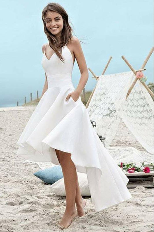 Simple Spaghetti Straps Short White Prom Dresses 2025 Bridelily