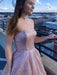 Simple Strapless Pink Long Prom Dresses Shiny Pink Formal Graduation Evening Dresses - Prom Dress