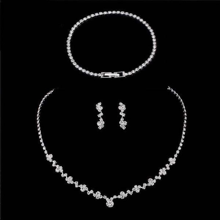 Simple Style Crystal Necklace Earrings Bracelet Jewelry Sets | Bridelily - jewelry sets