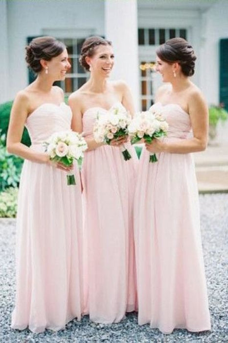 Simple Sweetheart Chiffon Pleats Pink Long Bridesmaid Dress - Bridesmaid Dresses