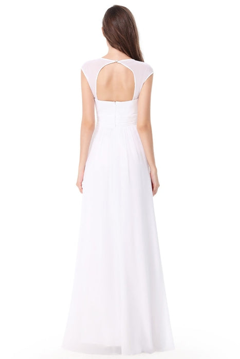 Simple V Neck Cap Sleeve Boho Wedding Dresses - wedding dresses
