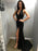 Simple V Neck Mermaid Backless Black Long Prom Dresses with Leg Slit, V Neck Black Formal Dresses, Black Mermaid Graduation Dresses