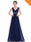 Simple V-Neck Satin A-Line Evening Dresses - Navy blue / 4 / United States - evening dresses