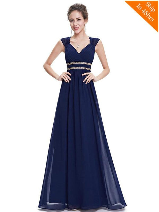 Simple V-Neck Satin A-Line Evening Dresses - Navy blue / 4 / United States - evening dresses