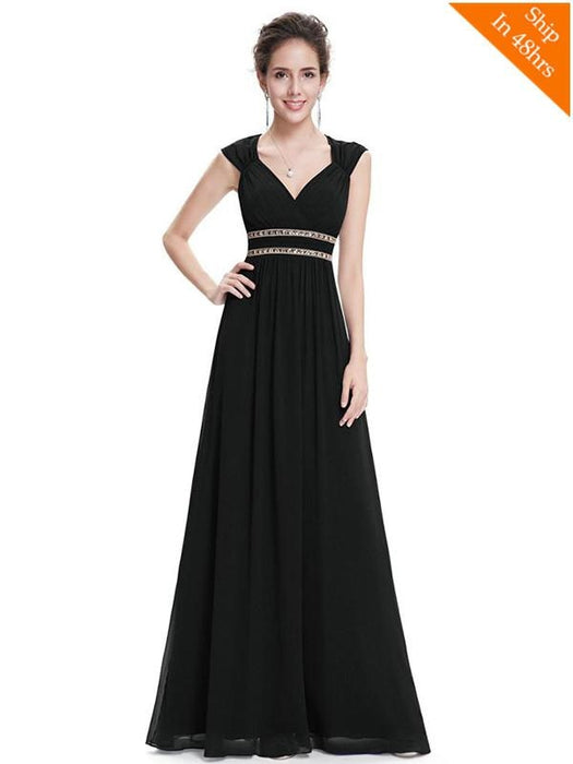 Simple V-Neck Satin A-Line Evening Dresses - Black / 4 / United States - evening dresses