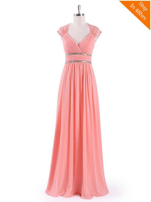 Simple V-Neck Satin A-Line Evening Dresses - Peach / 4 / United States - evening dresses