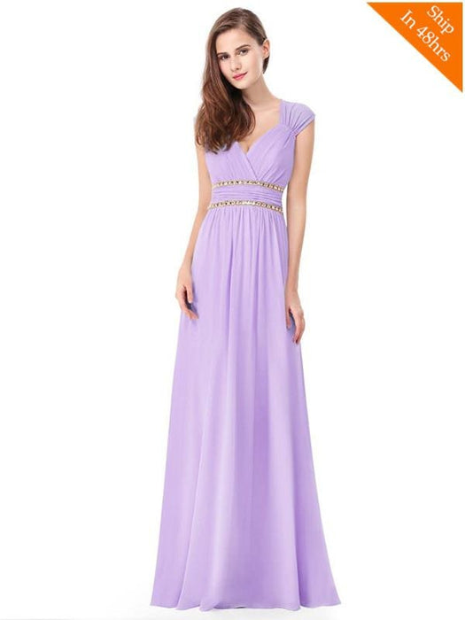 Simple V-Neck Satin A-Line Evening Dresses - Lavender / 4 / United States - evening dresses