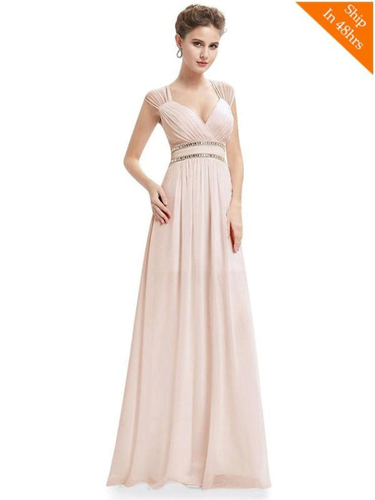 Simple V-Neck Satin A-Line Evening Dresses - Blush / 4 / United States - evening dresses
