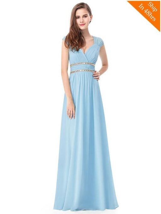 Simple V-Neck Satin A-Line Evening Dresses - Light Blue / 4 / United States - evening dresses