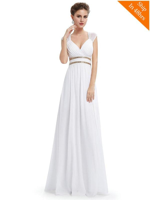 Simple V-Neck Satin A-Line Evening Dresses - White / 4 / United States - evening dresses