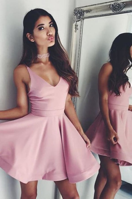 Simple V Neck Sleeveless Homecoming Cute Mini Prom Gown Cheap Party Dress - Prom Dresses
