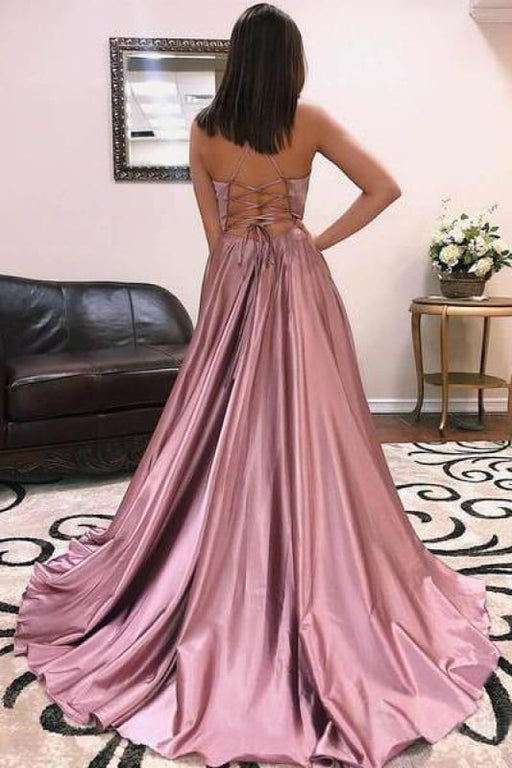 Simple V Neck Sleeveless Long Graduation Dress Cheap A Line Straps Prom Dresses - Prom Dresses