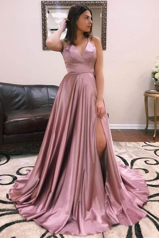 Simple V Neck Sleeveless Long Graduation Dress Cheap A Line Straps Prom Dresses - Prom Dresses
