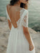 Simple Wedding Dress A Line Jewel Neck Lace Short Sleeve Floor Length Chiffon Beach Wedding Bridal Gowns