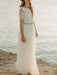Simple Wedding Dress A Line Jewel Neck Lace Short Sleeve Floor Length Chiffon Beach Wedding Bridal Gowns