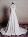 Simple Wedding Dress A Line Lace V Neck Sleeveless Bows Bridal Dresses With Chapel Train