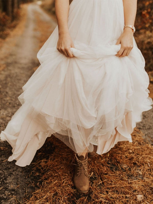 Simple Wedding Dress Backless Bridal Gowns Chiffon V-Neck A-Line Bridal Dresses