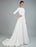 Simple Wedding Dress Beaded Sash Backless Bateau Neck Half Sleeves A Line Bridal Gowns With Court Train