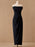 Simple Wedding Dress Black Stretch Crepe Bateau Neck Short Sleeves Pleated Sheath Bridal Gowns