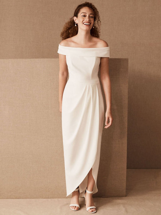 Simple Wedding Dress Black Stretch Crepe Bateau Neck Short Sleeves Ple Bridelily Simple Wedding Dress Black Stretch Crepe Bateau Neck Short Sleeves Ple Bridelily