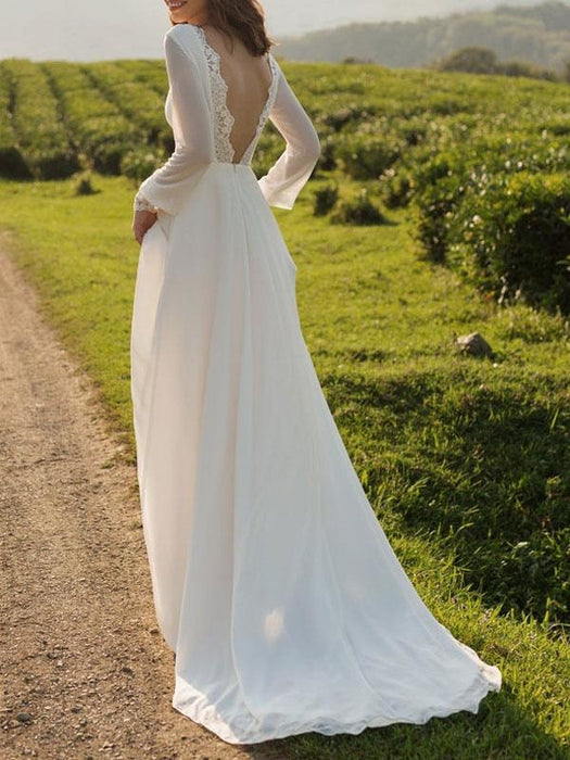 Simple Long Sleeves Sheath Country Wedding Dress, MW515 | Musebridals