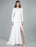 Simple Wedding Dress Lycra Spandex Bateau Neck Long Sleeves Split Front A Line Bridal Dresses